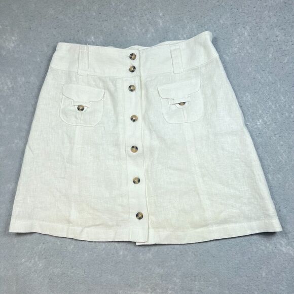 Soft Surrounding Skirt Size Medium Beige Linen Button Front Pockets Mini Skirt - Picture 1 of 11